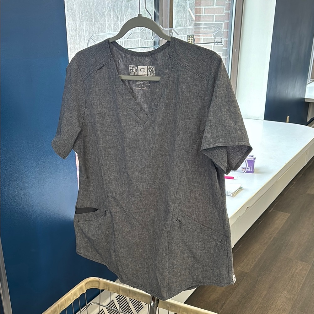 Gray V-Neck Scrub Top